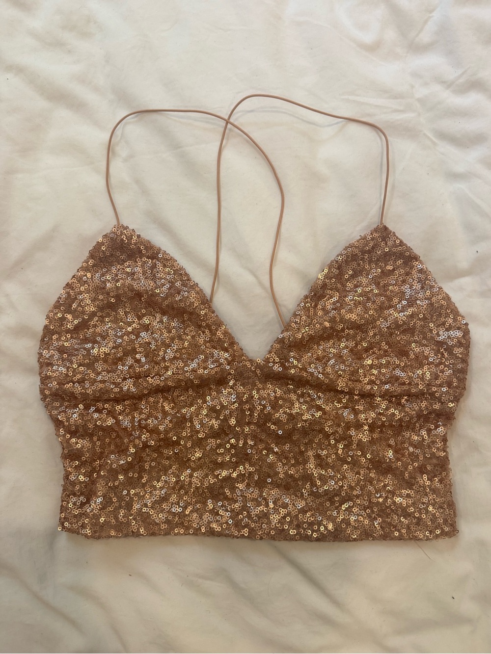 Urban Outfitters Sequin Cami Crop Top - Rose Gold
